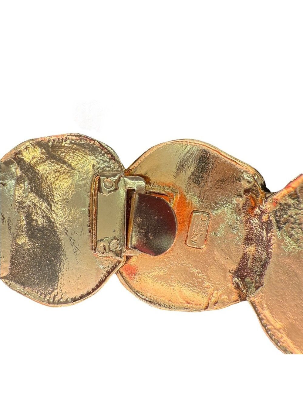 Vintage Accessocraft NYC Gold Hammered Disc Belt Front / Centerpiece 9” — 1970s - Picture 6 of 9